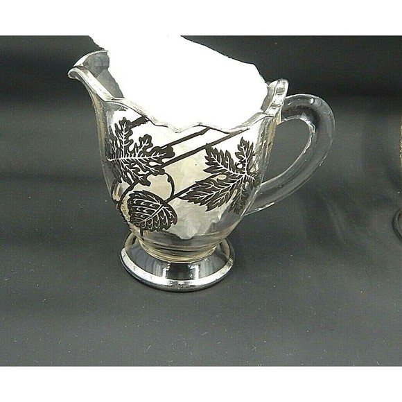 Silver City Glass Creamer and Sugar Forest Pattern Overlay - Picture 2 of 12